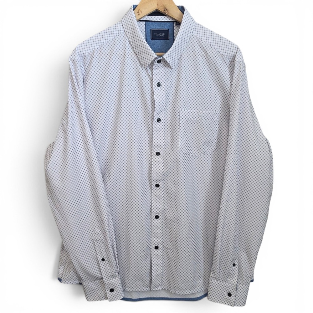 7 Diamonds Shirt Mens XL White Button Up 4 Way Stretch Long Sleeve Casual